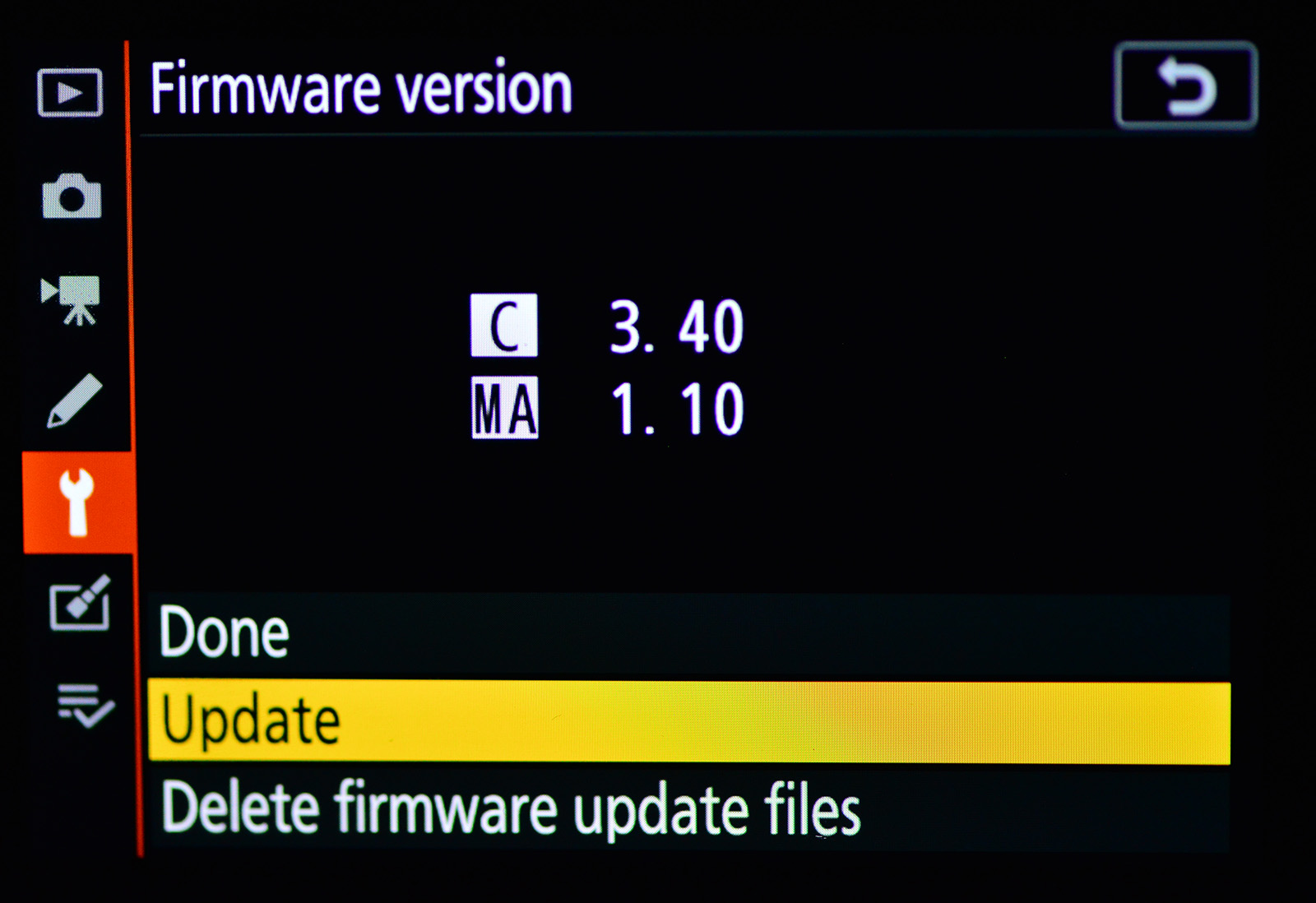 select update menu option